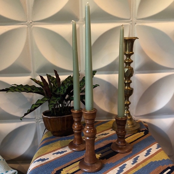 Vintage Wooden Candle Holder Trio